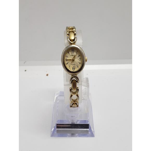 Carriage by Timex women\'s watch. Gold face with wave design. Bracelet band main image 4
